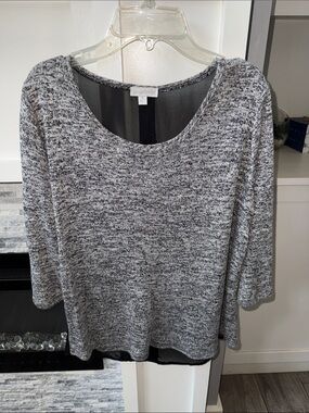 Charming Charlie Grey Heather Knit Scoop Neck Top with Black Back Panel